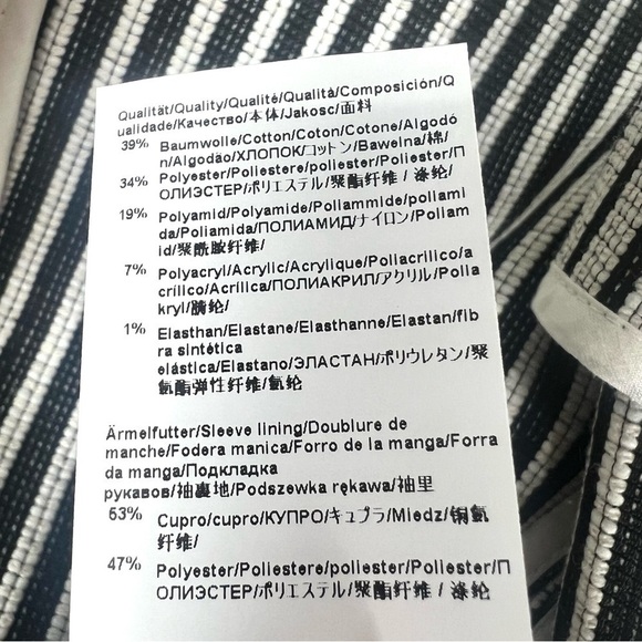 HUGO BOSS Black & White Striped KOMINA Fringe Trim Collarless Jacket size 8 - Picture 5 of 10